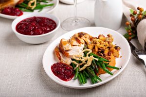 Festive Thankgiving dinner plate, turkey and all the sides