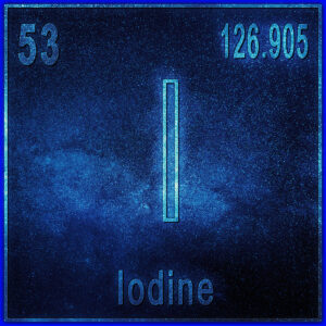 Iodine chemical element, Sign with atomic number and atomic weight, Periodic Table Element