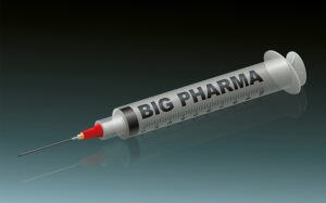 BIG PHARMA - labeled syringe on green background.
