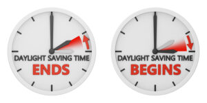 time change to daylight saving time on white background